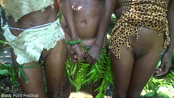 Two Wild African Babes Getting Down And Dirty With The Chief Deep In The Jungle